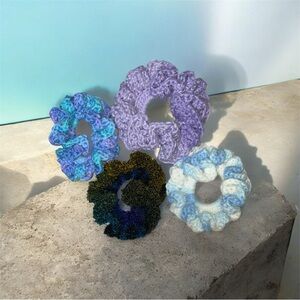 Colorful handmade crocheted Scrunchies Set of 4